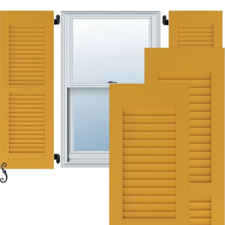 15W X 50H Americraft Two Equal Louver Exterior Real Wood Shutters, Turmeric